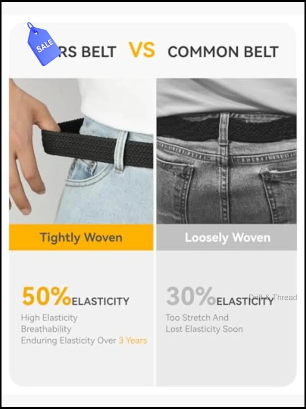 Braided Stretch Golf Belt for Men - 1 3/8